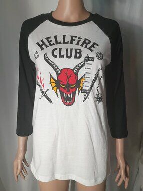 Hot Topic stranger things hellfire club black and white t-shirt size XS